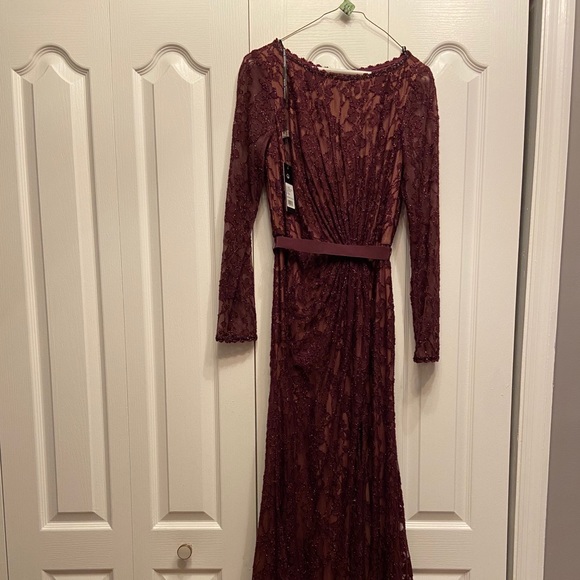 tadashi shoji burgundy dress Cassia Bow-Shoulder Crepe Gown  Tadashi Shoji Official Online Boutique